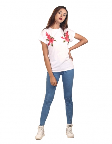 Knit Tee with Floral Applique